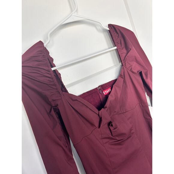 NWT Staud Josephine Cut-Out Maxi Dress Leg Slit Sweetheart Long Sleeve Plum SZ 4 - Picture 6 of 14